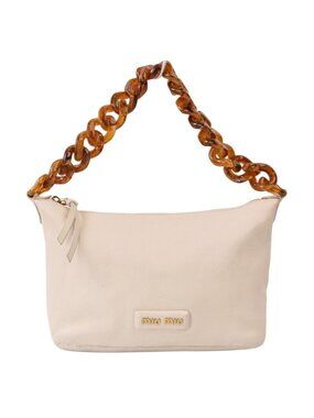 Miu Miu Spirit Madras Leather Amber Pattern Plastic Chain Handbag White